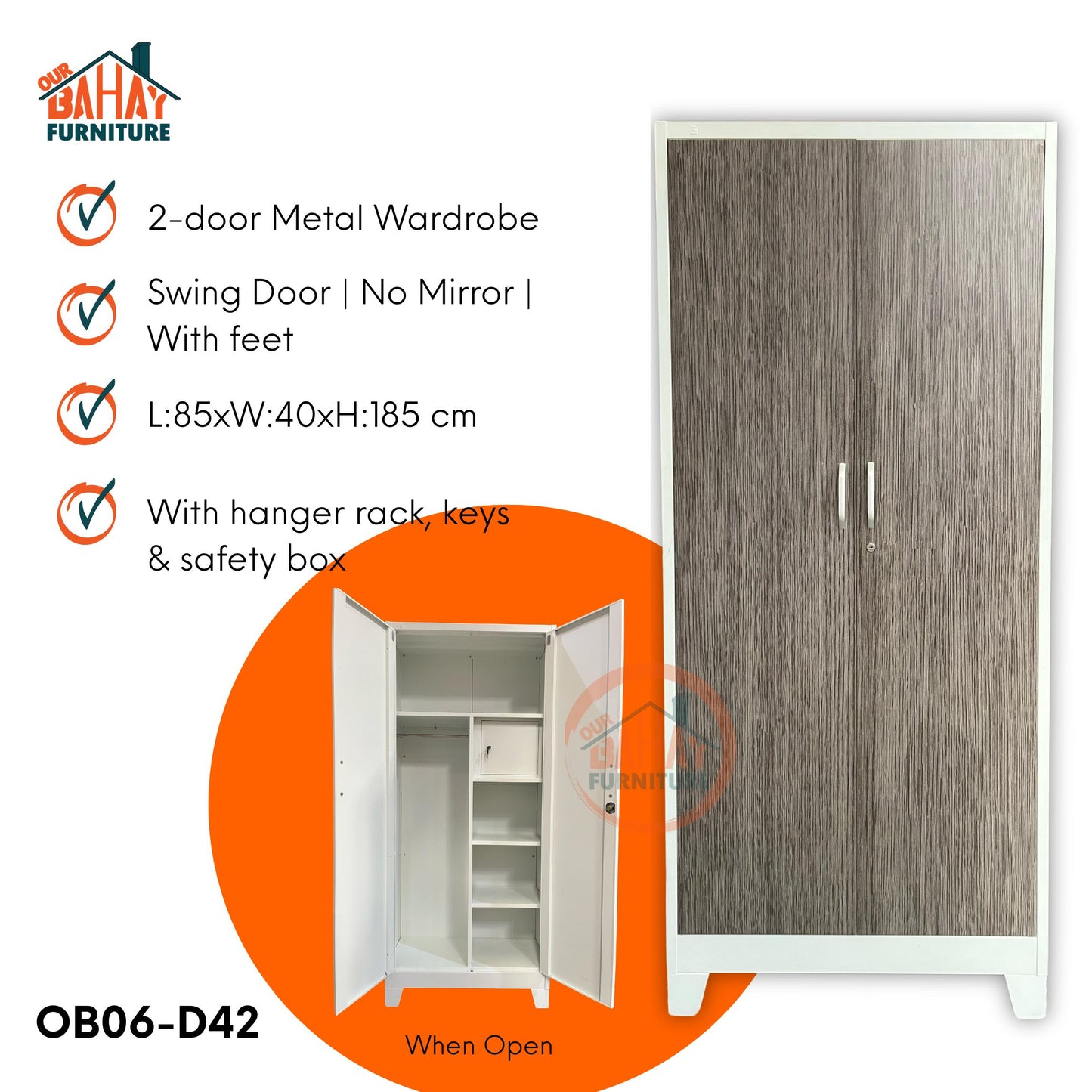 OB06-D42 Metal Steel Cabinet / Wardrobe | 2 Swing Door