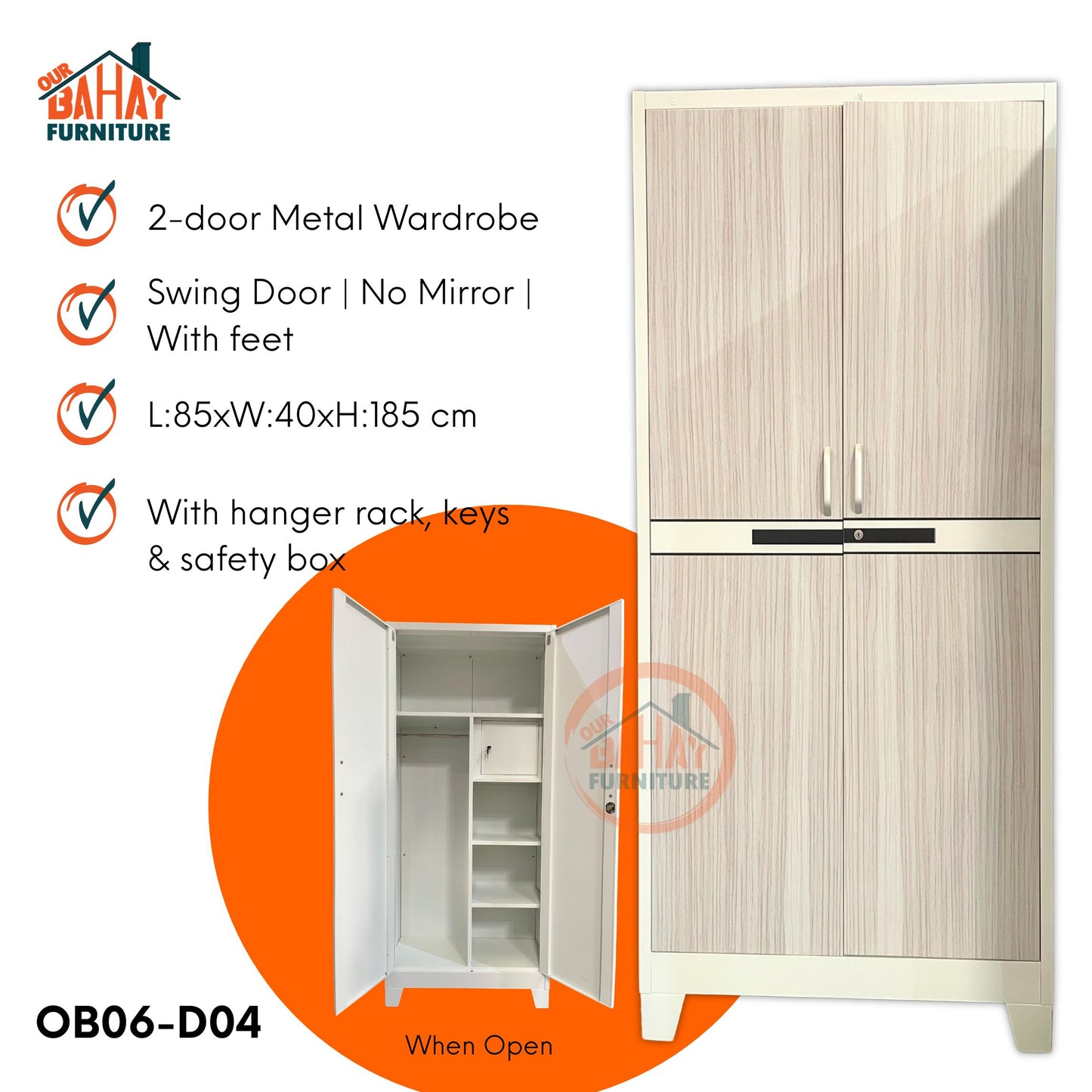 OB06-D04 Metal Steel Cabinet / Wardrobe | 2 Swing Door
