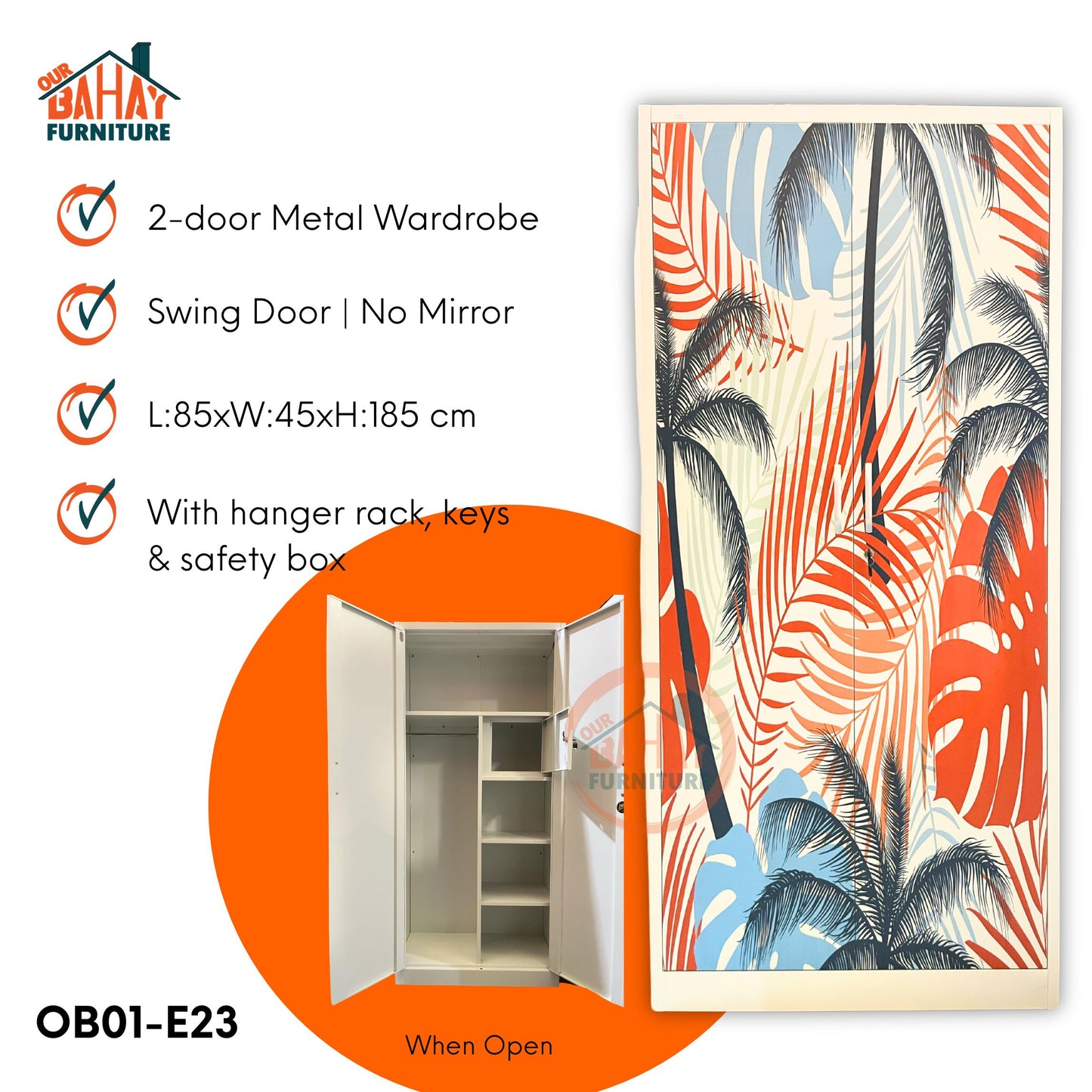 OB01-E23 Metal Steel Cabinet / Wardrobe | 2 Swing Door