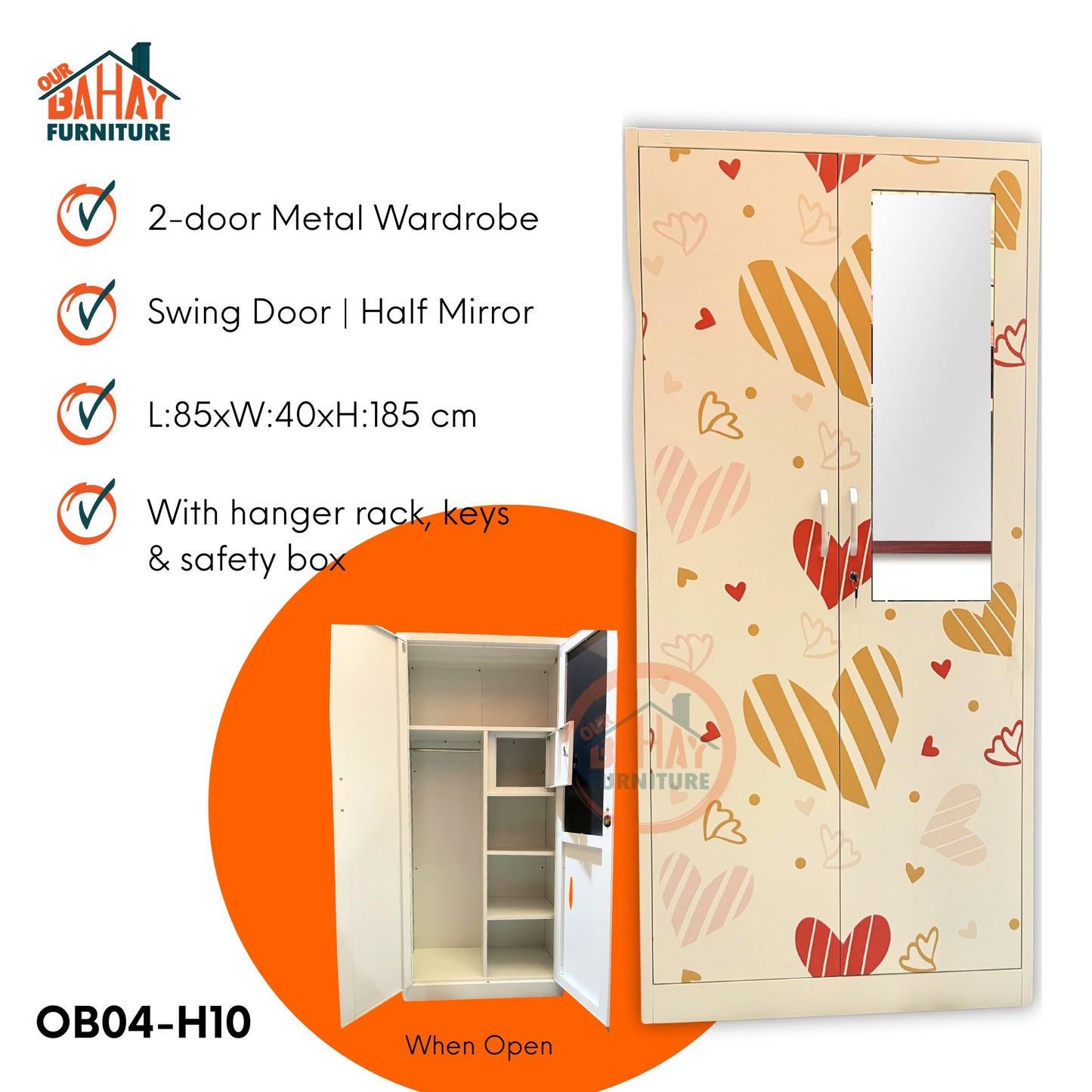 OB04-H10 Metal Steel Cabinet / Wardrobe | 2 Swing Door
