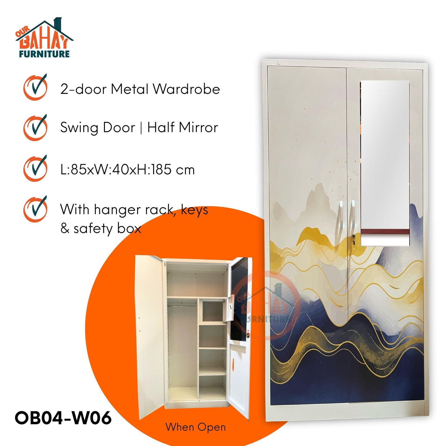 OB04-W06 Metal Steel Cabinet / Wardrobe | 2 Swing Door