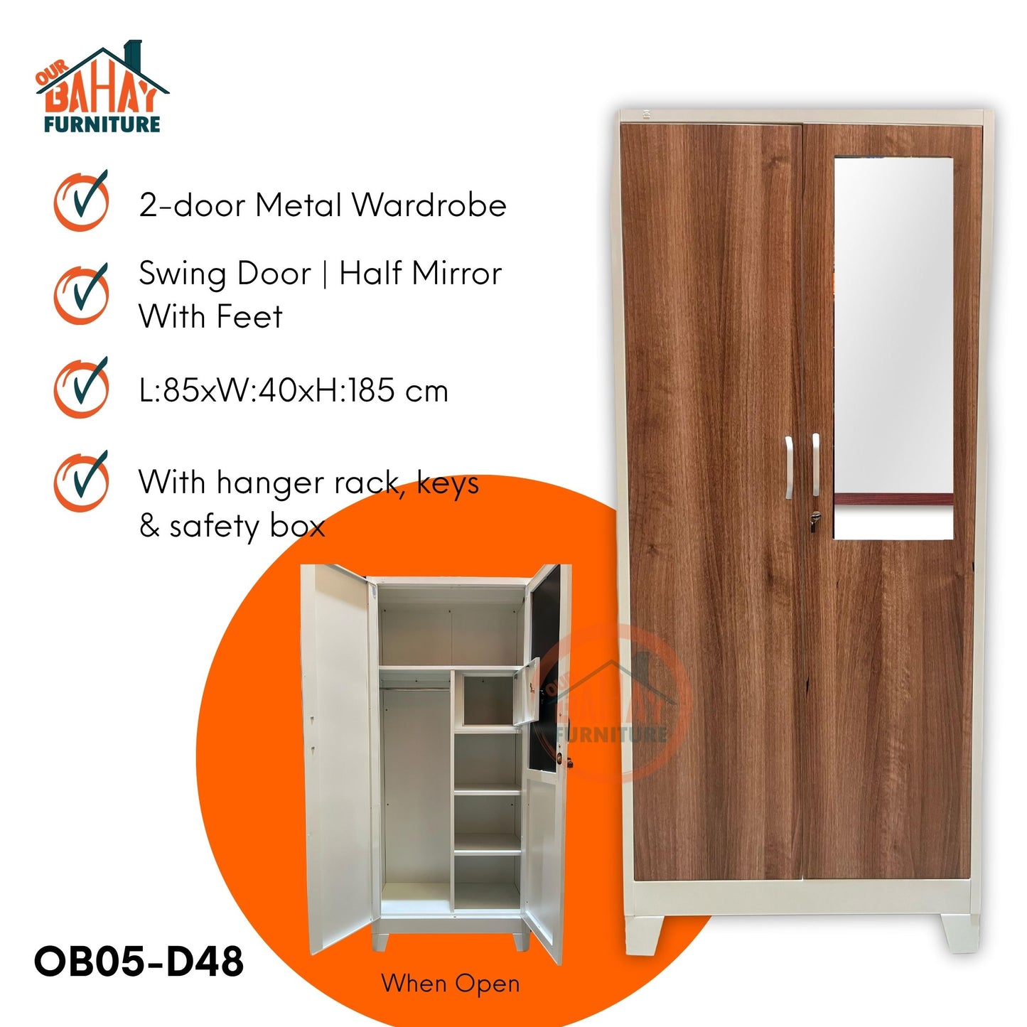 OB05-D48 Metal Steel Cabinet / Wardrobe | 2 Swing Door