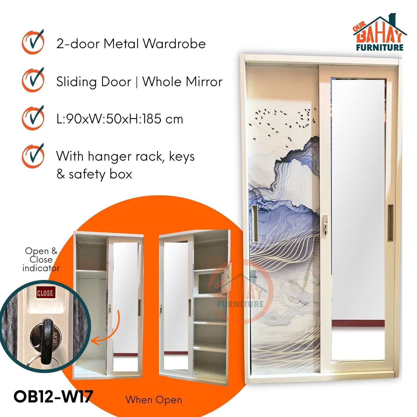 OB12-W17 Metal Steel Cabinet / Wardrobe | 2 Sliding Door
