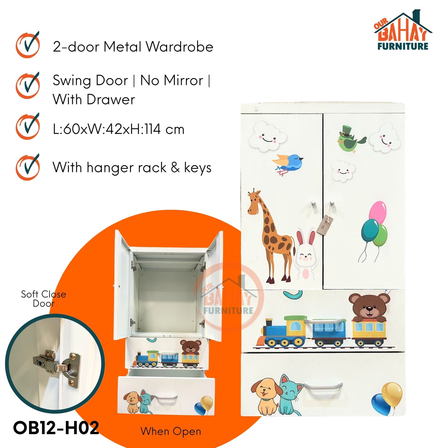 OB12-H02 Metal Steel Cabinet / Wardrobe | 2 Swing Door
