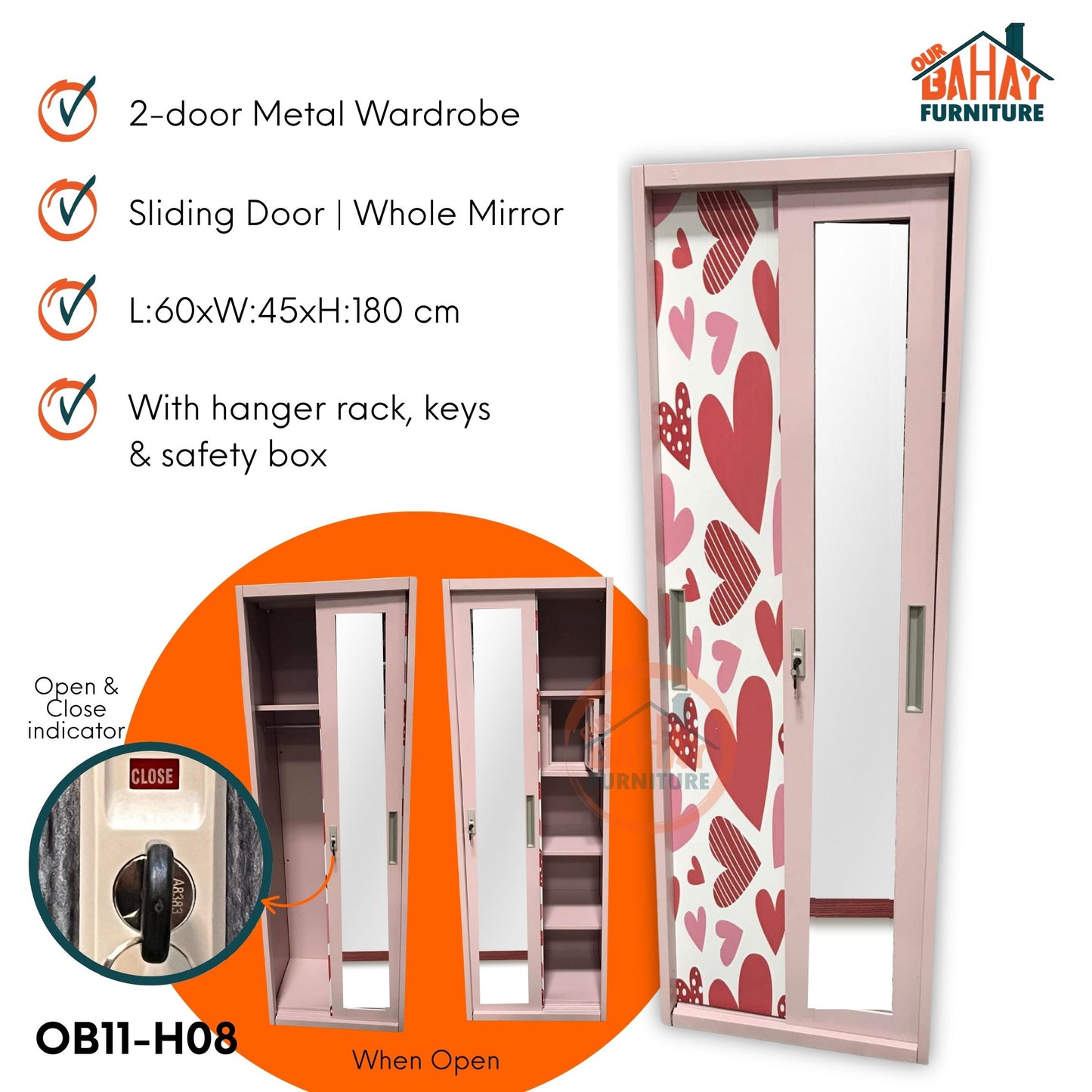 OB11-H08 Metal Steel Cabinet / Wardrobe | 2 Sliding Door