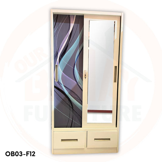 OB03-F12 Metal Steel Cabinet / Wardrobe | 2 Sliding Door