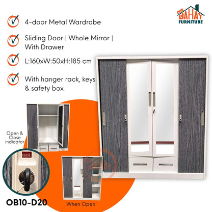 OB10-D20 Metal Steel Cabinet / Wardrobe | 4 Sliding Door